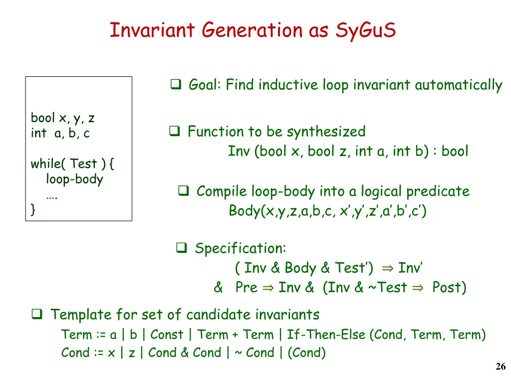 invariant generation as sygus