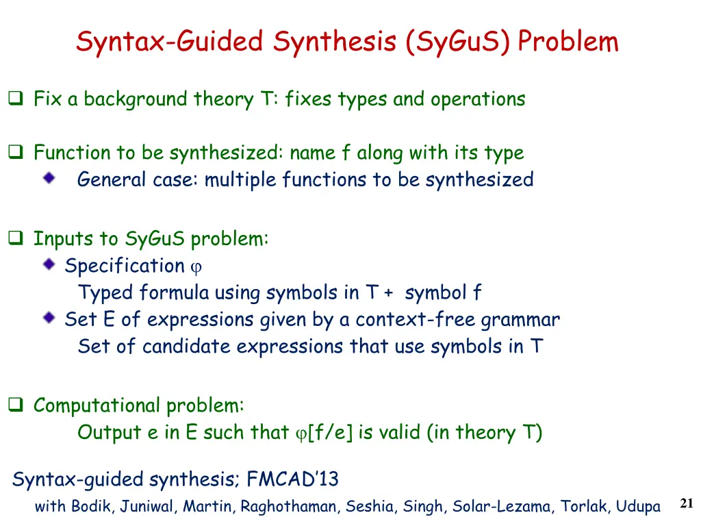 syntax guided synthesis sygus problem