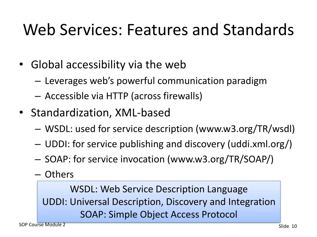 web services features and standards