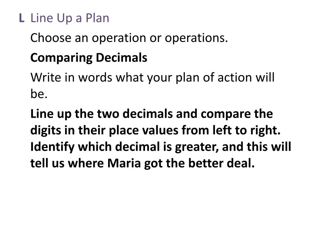 l line up a plan choose an operation