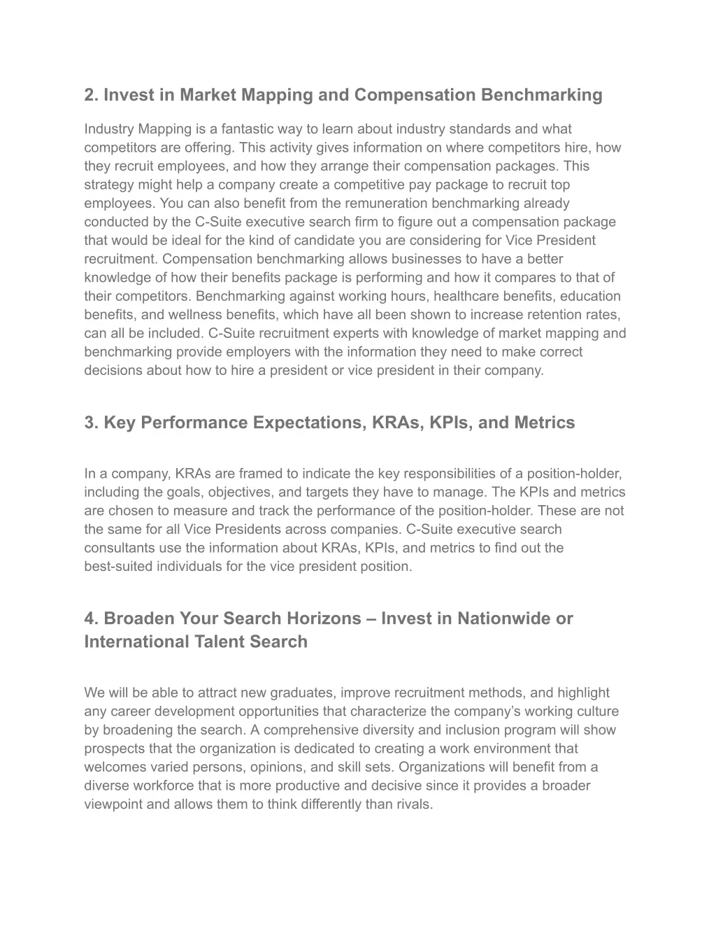 2 invest in market mapping and compensation