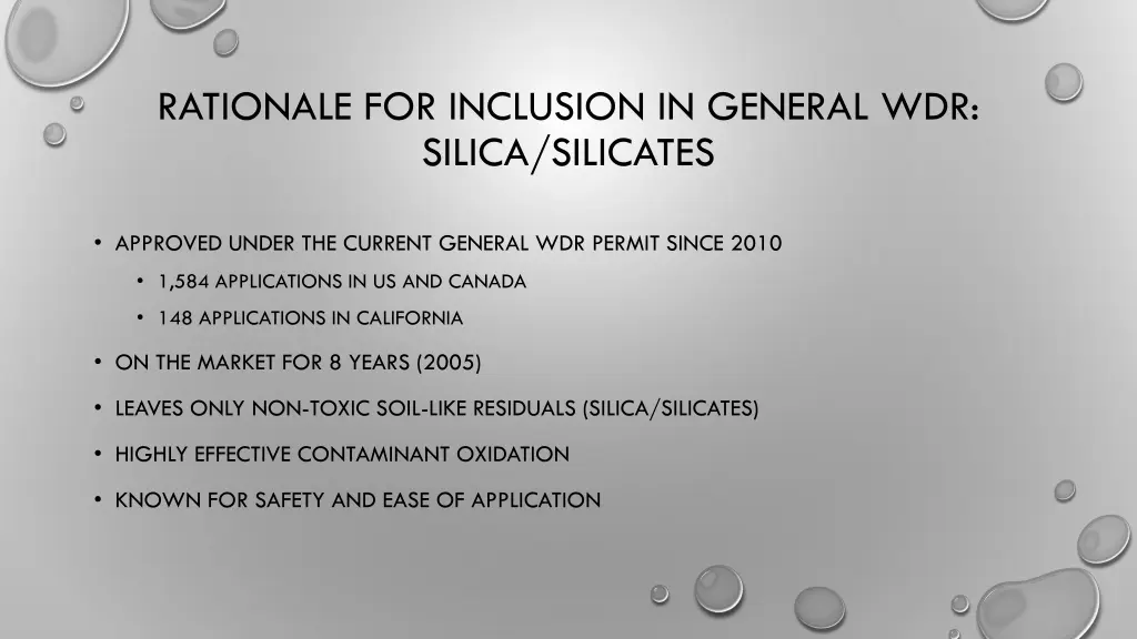 rationale for inclusion in general wdr silica