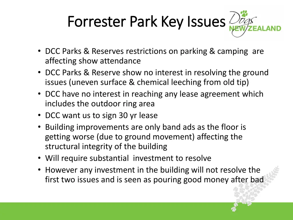 forrester park key issues forrester park