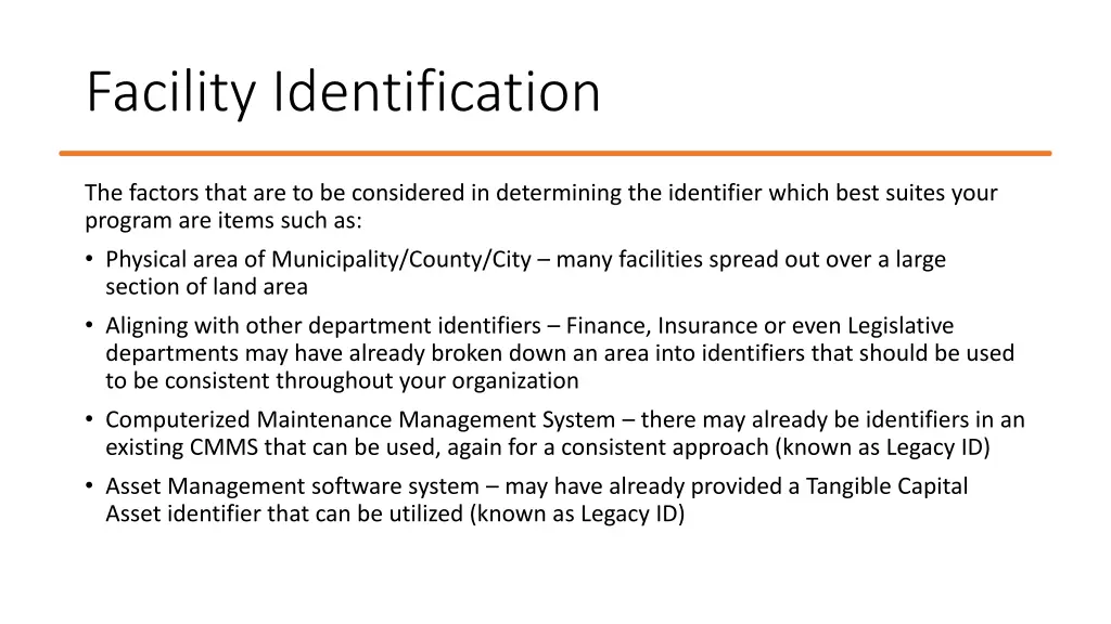 facility identification