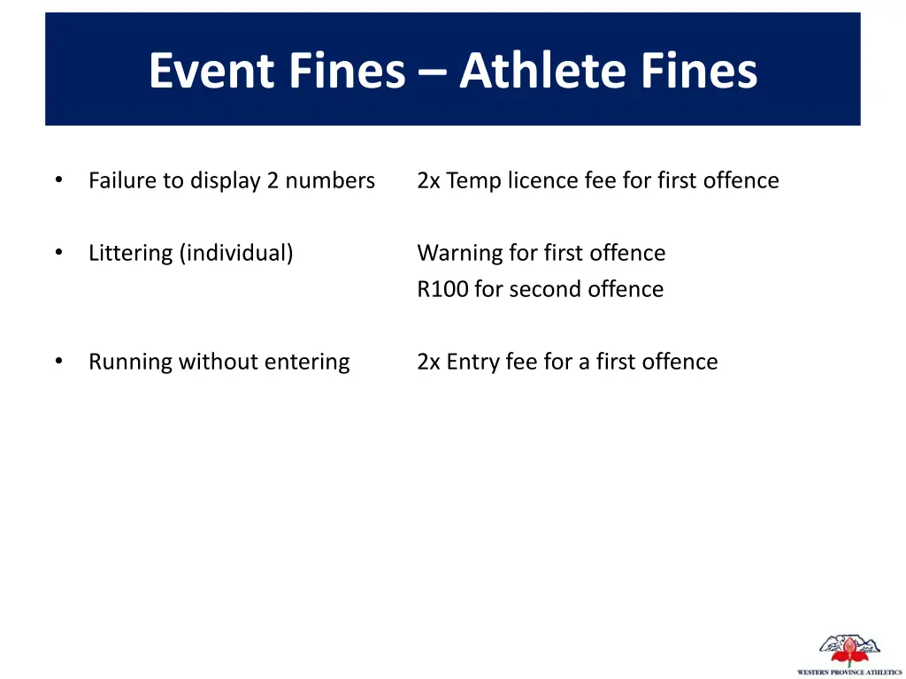 event fines athlete fines