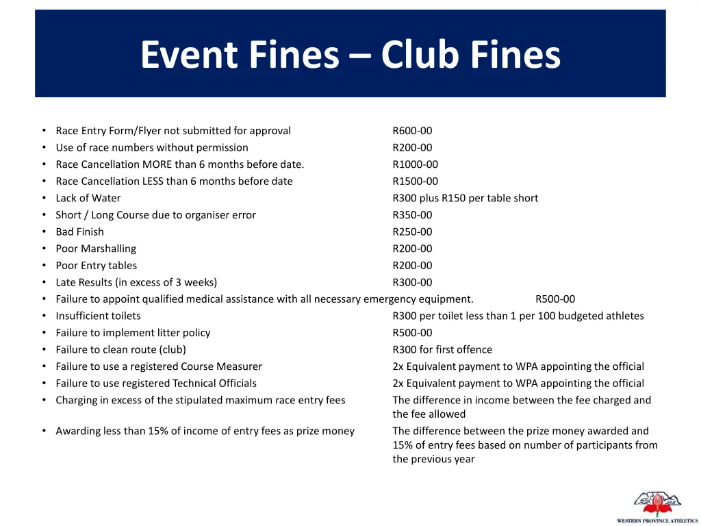 event fines club fines