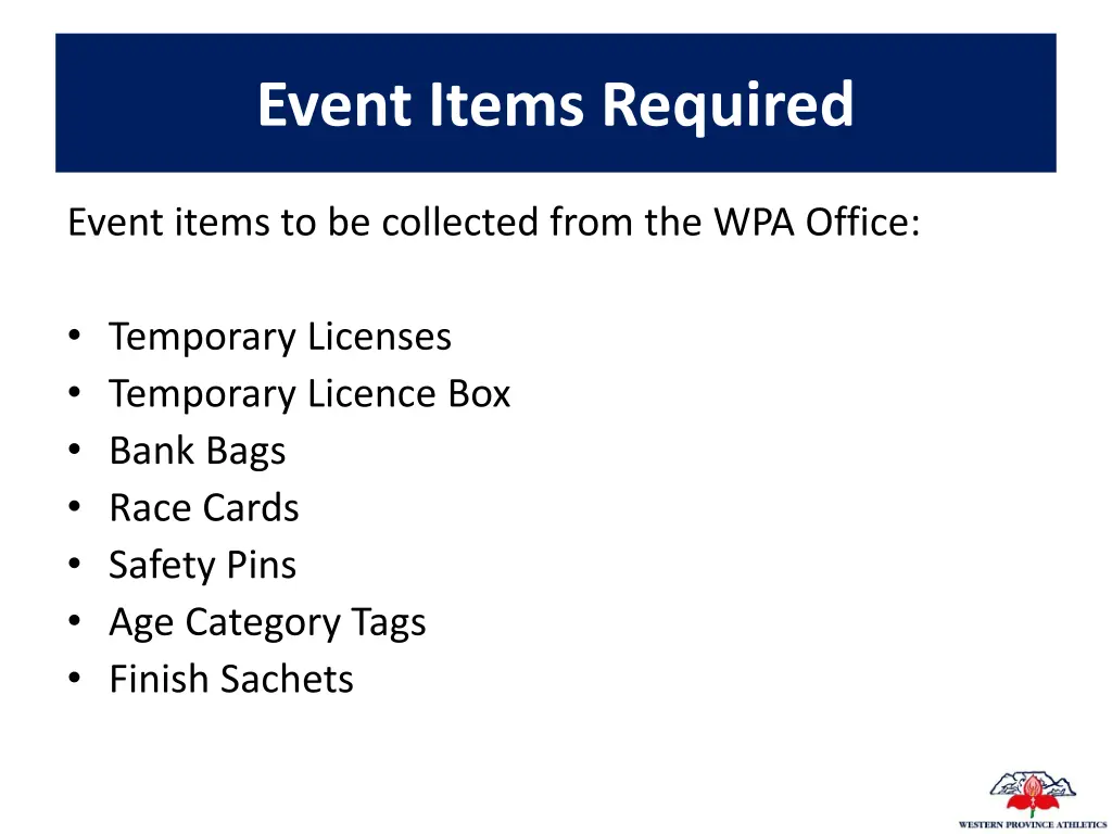 event items required