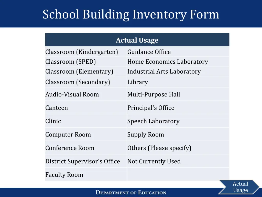 school building inventory form 9