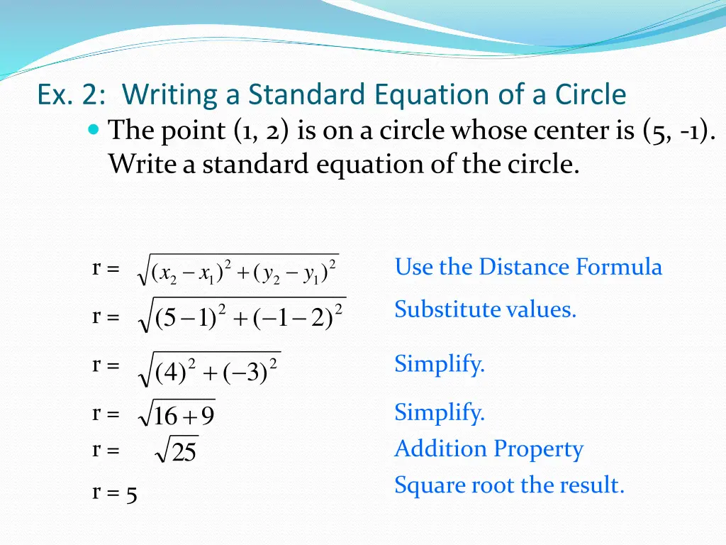 ex 2 writing a standard equation of a circle 1