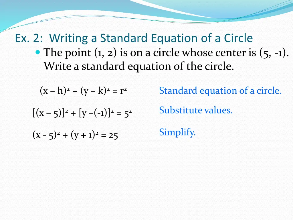 ex 2 writing a standard equation of a circle