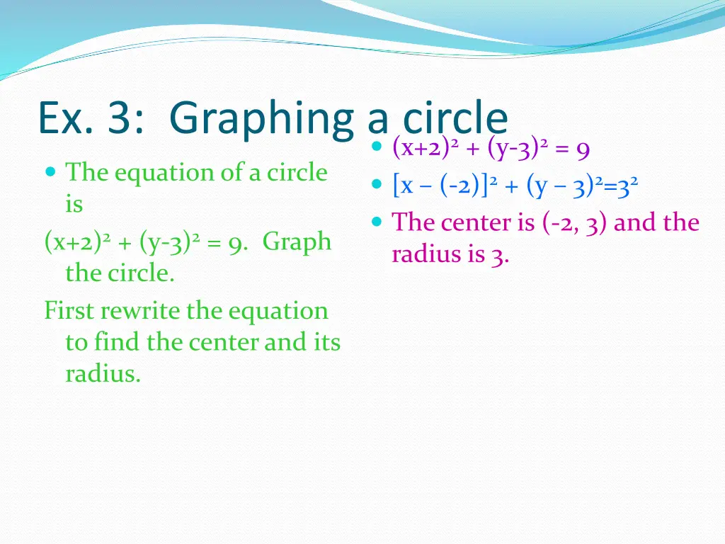 ex 3 graphing a circle