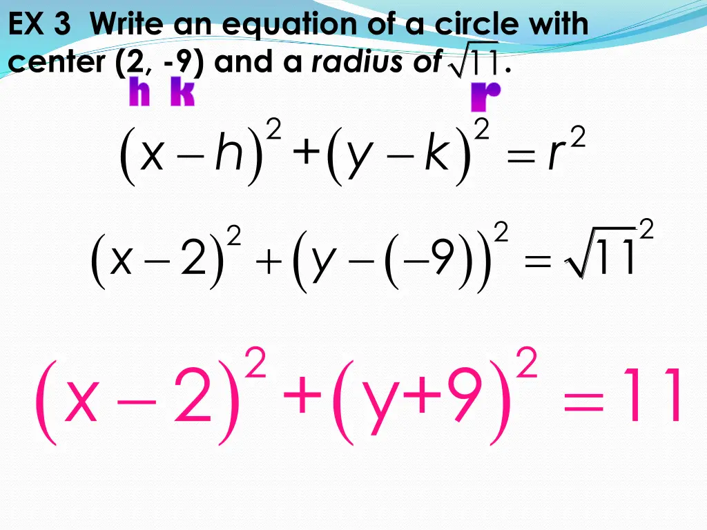 ex 3 write an equation of a circle with center