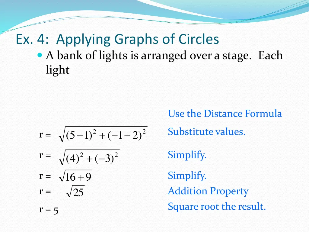 ex 4 applying graphs of circles a bank of lights 1