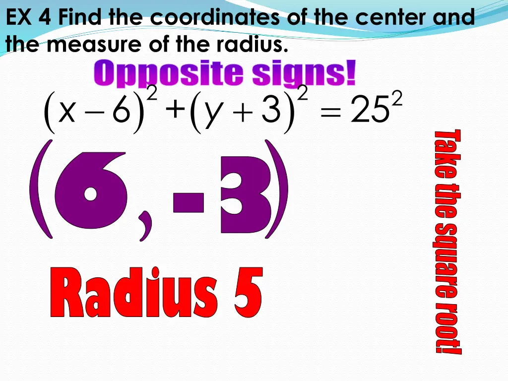 ex 4 find the coordinates of the center