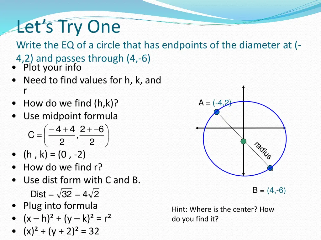 let s try one write the eq of a circle that