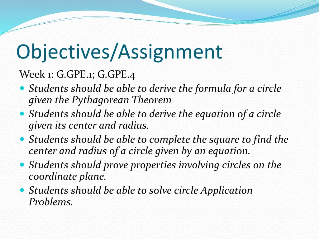 objectives assignment