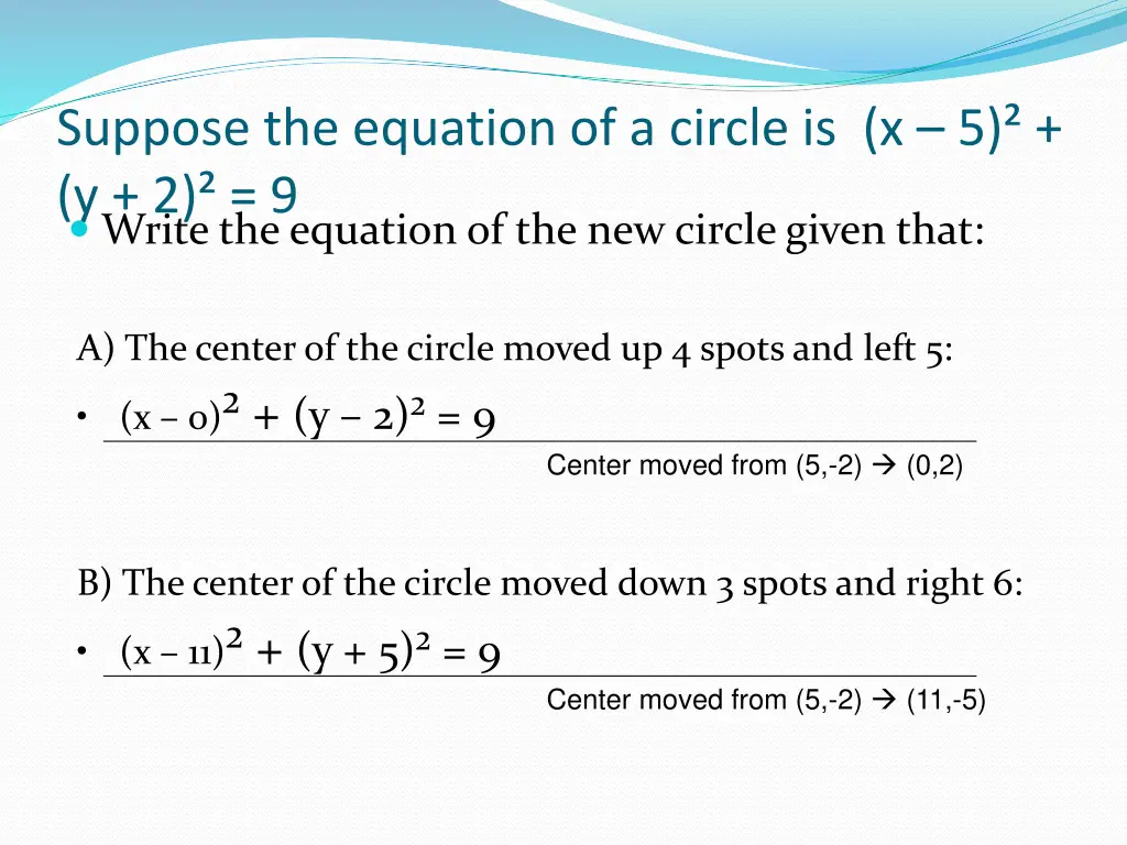 suppose the equation of a circle