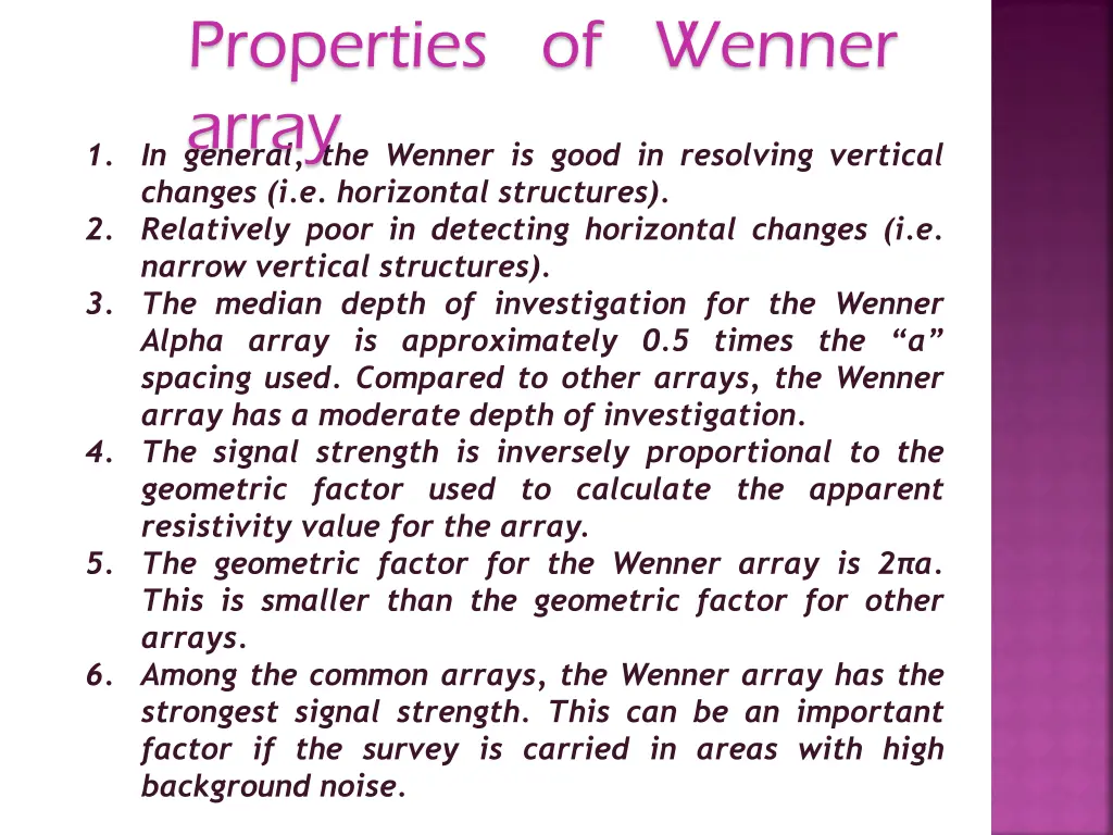 properties of wenner array