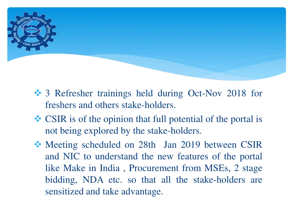 3 refresher trainings held during oct nov 2018