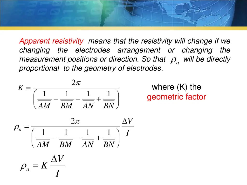 apparent resistivity means that the resistivity