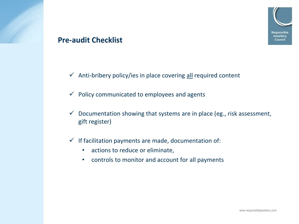 pre audit checklist