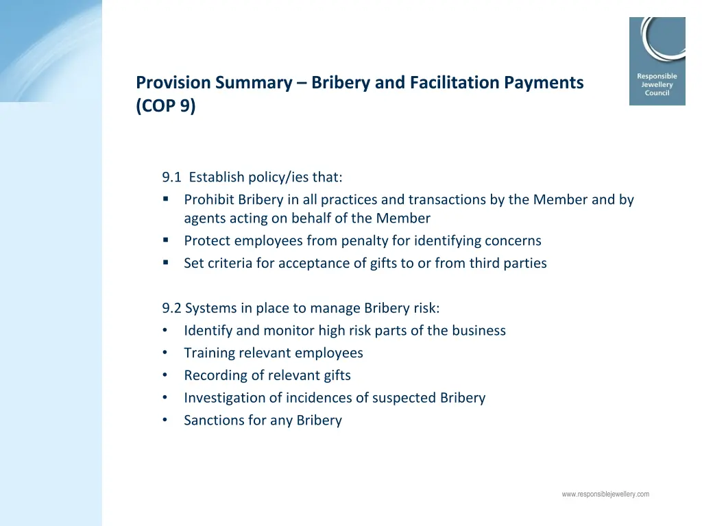 provision summary bribery and facilitation