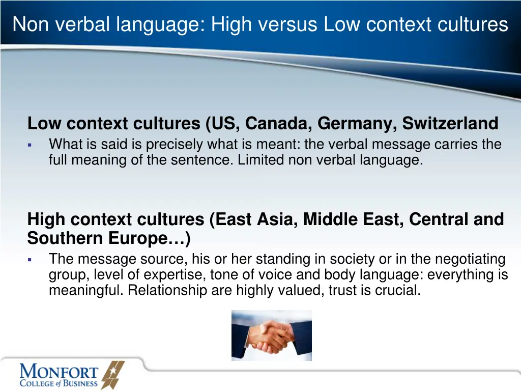 non verbal language high versus low context