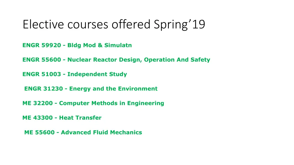 elective courses offered spring 19 1