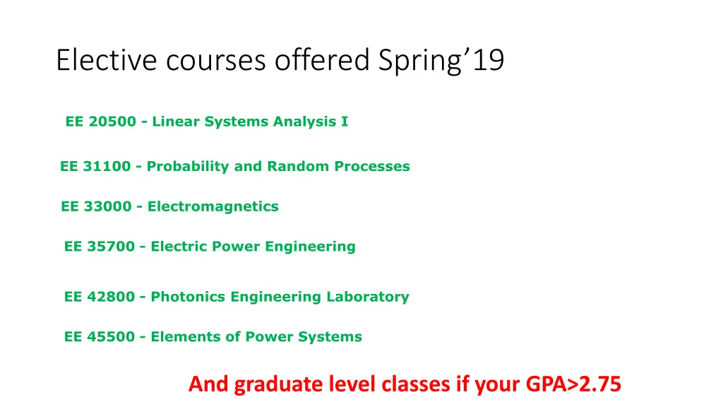 elective courses offered spring 19 2