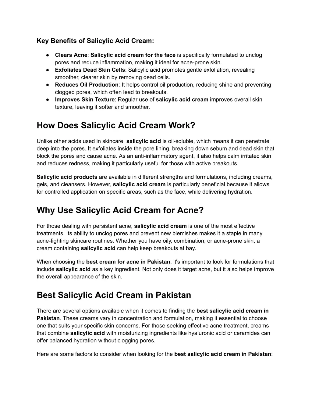 key benefits of salicylic acid cream