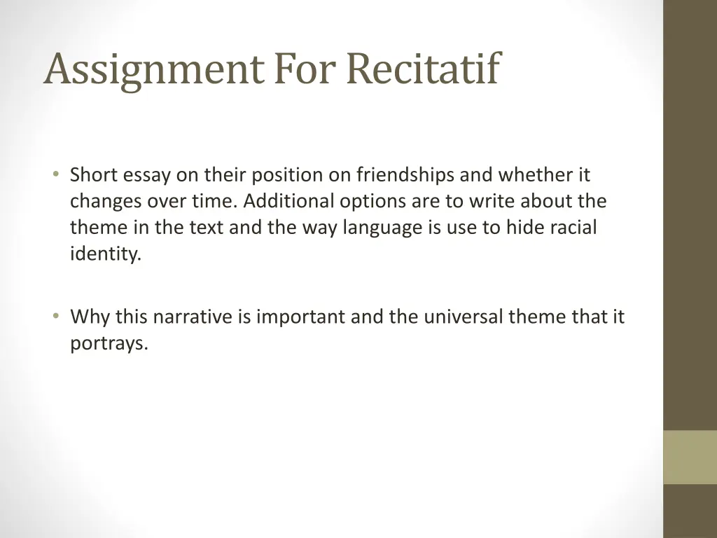 assignment for recitatif