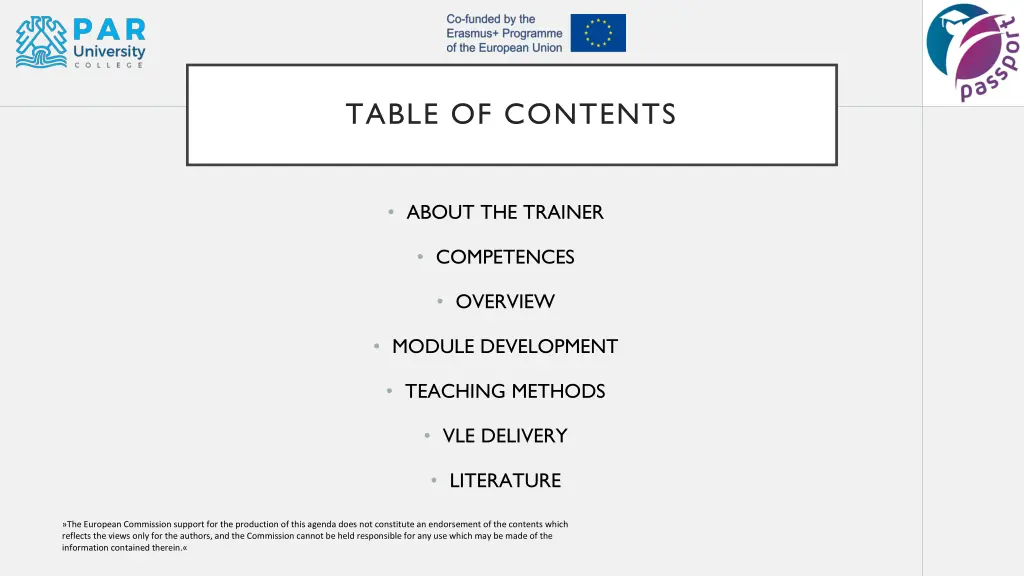 table of contents