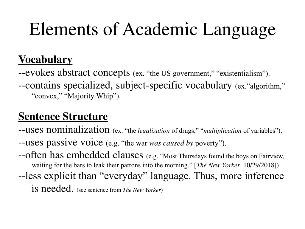 elements of academic language