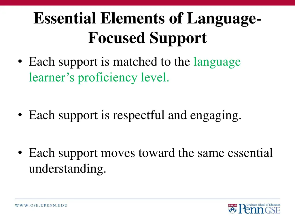 essential elements of language focused support