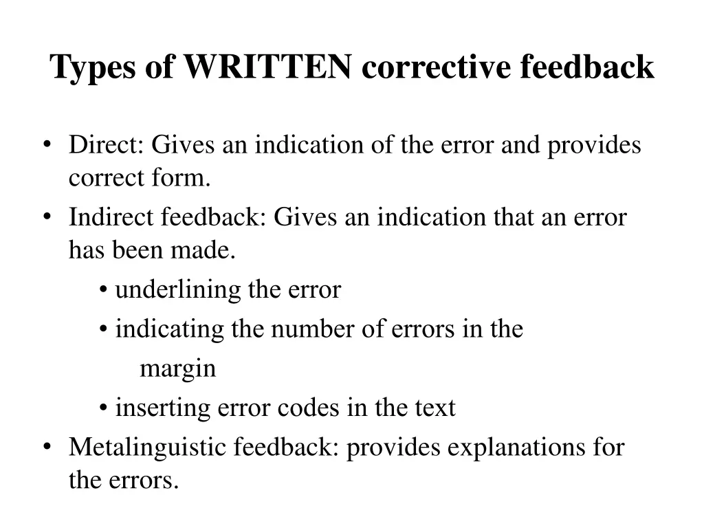 types of written corrective feedback