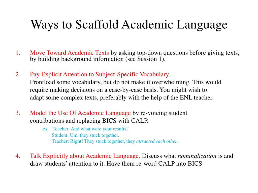 ways to scaffold academic language