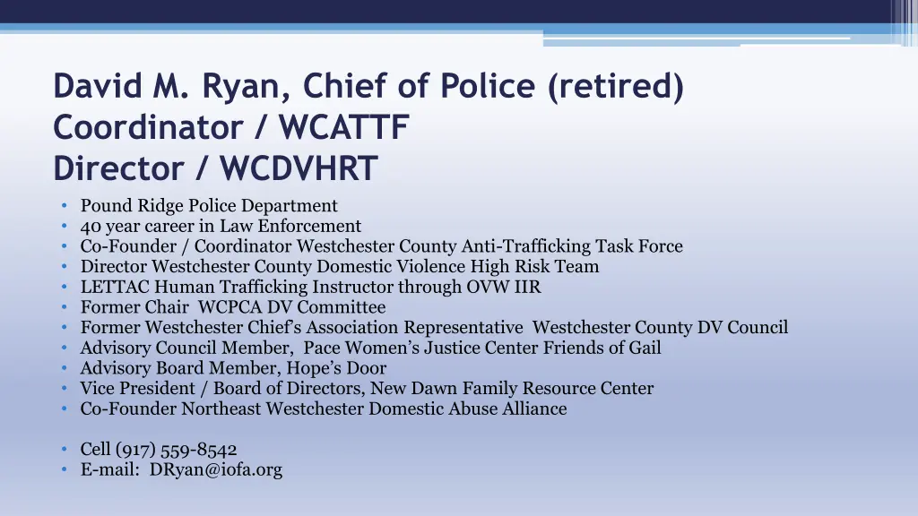 david m ryan chief of police retired coordinator