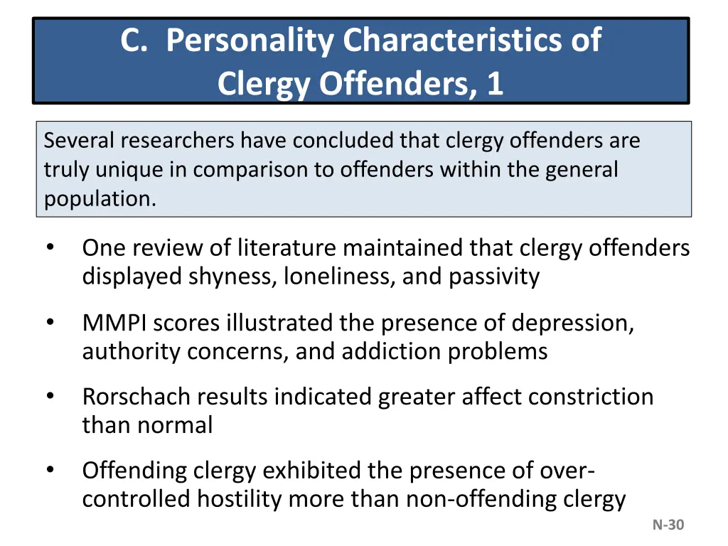 c personality characteristics of clergy offenders