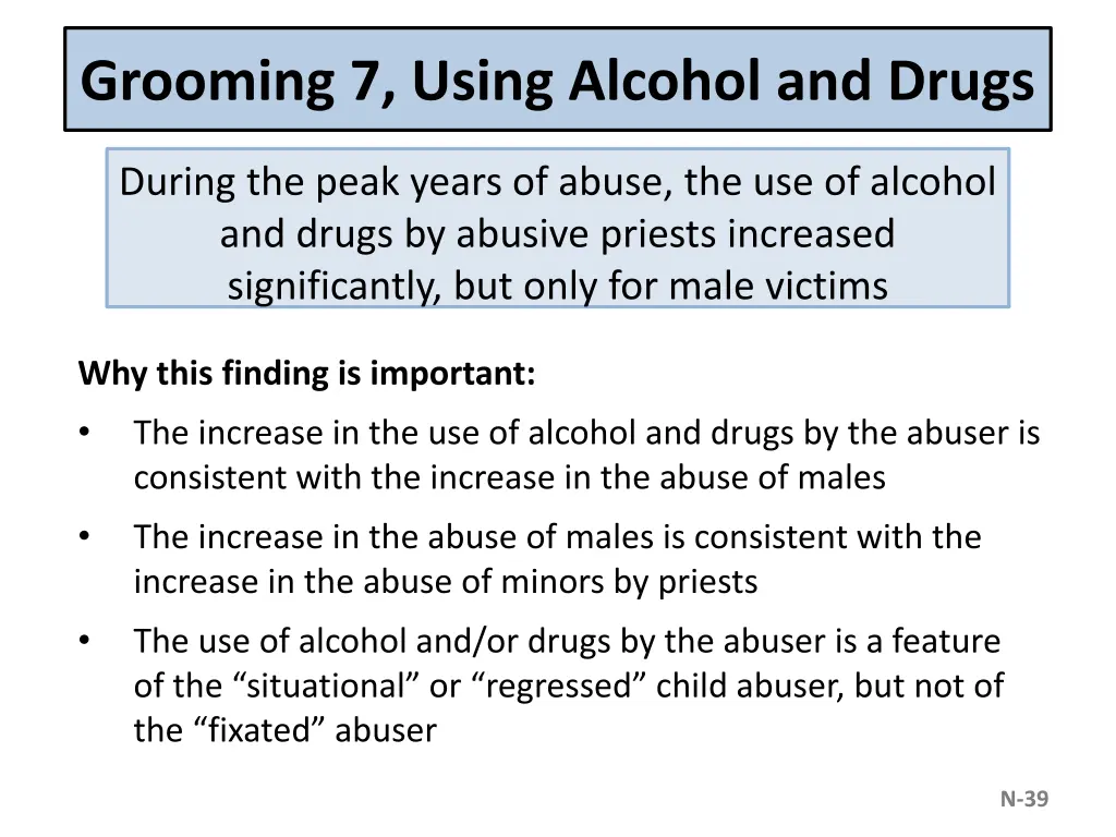 grooming 7 using alcohol and drugs