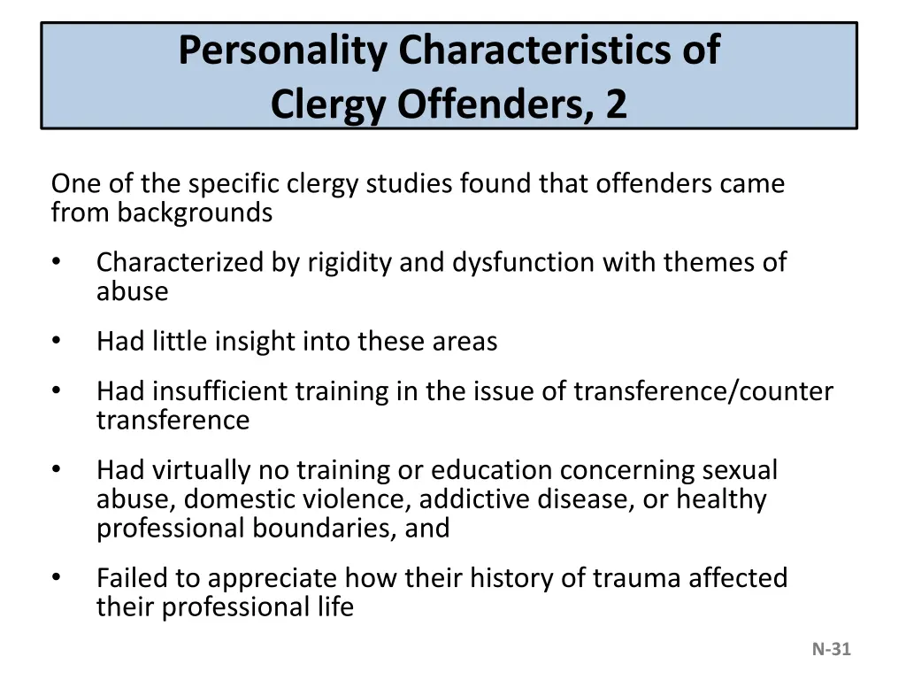 personality characteristics of clergy offenders 2