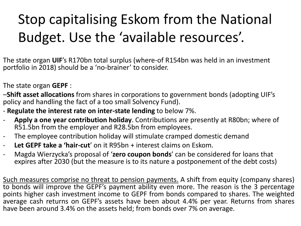 stop capitalising eskom from the national budget