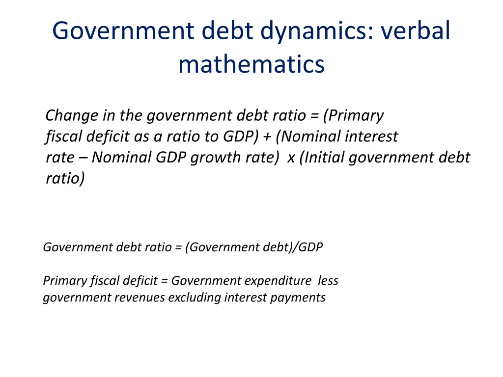 government debt dynamics verbal mathematics