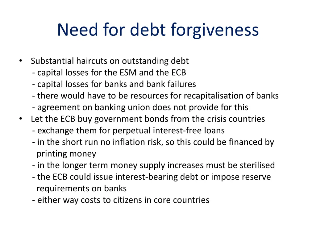 need for debt forgiveness