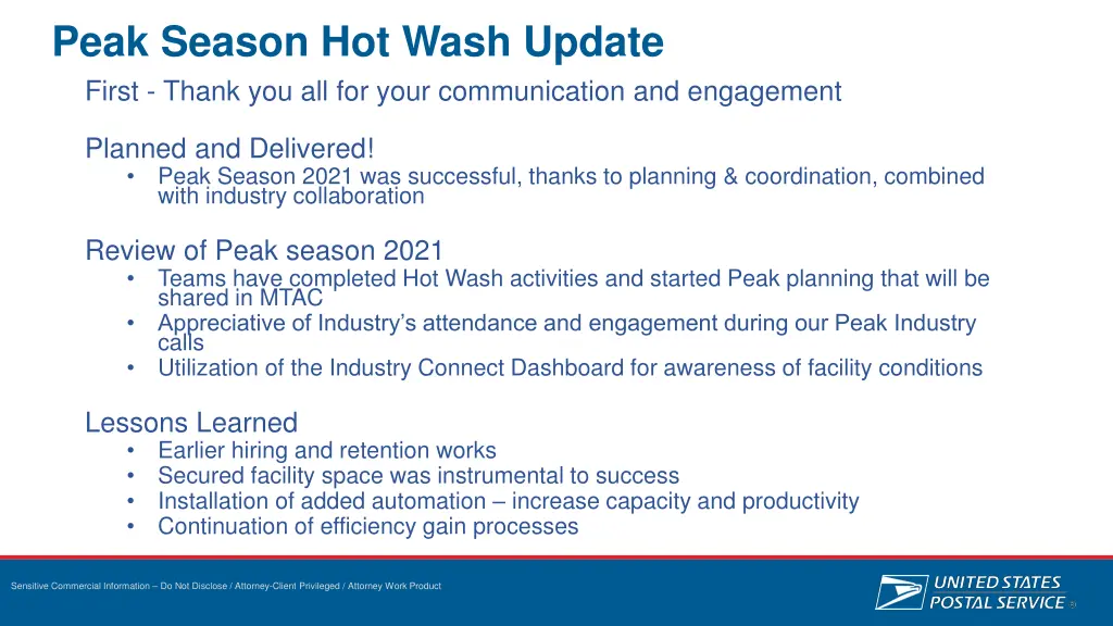 peak season hot wash update first thank