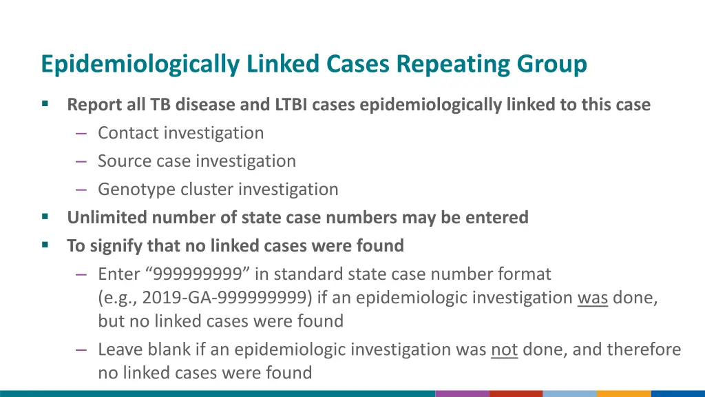 epidemiologically linked cases repeating group