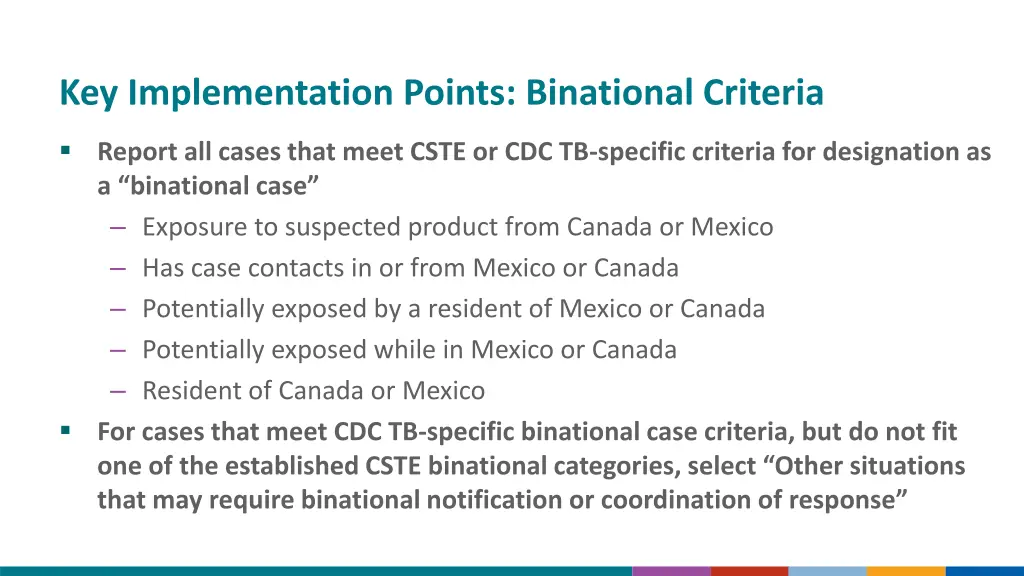 key implementation points binational criteria