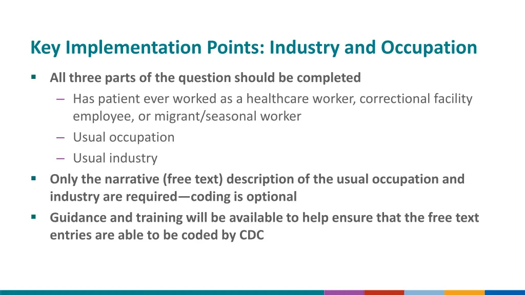 key implementation points industry and occupation