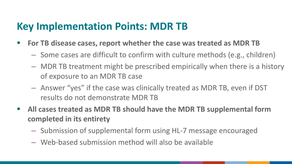 key implementation points mdr tb