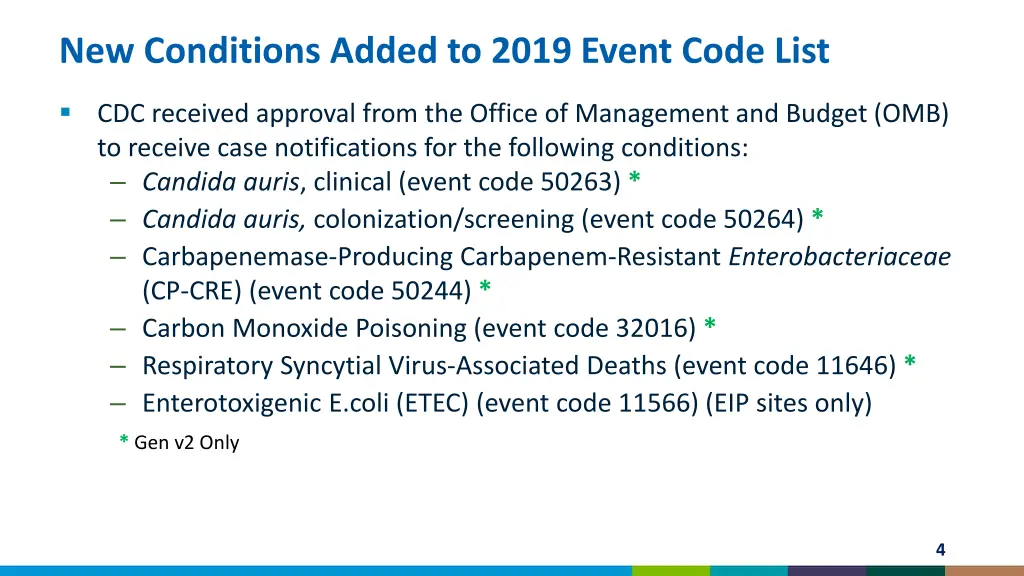 new conditions added to 2019 event code list