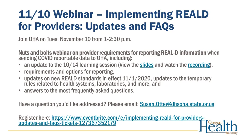 11 10 webinar implementing reald for providers